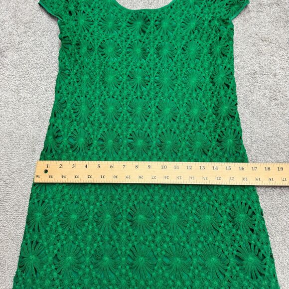 Cluny Anthropologie Crochet Lace Shift Dress Womens 8 Green Scoop Neck Cotton - Picture 9 of 12